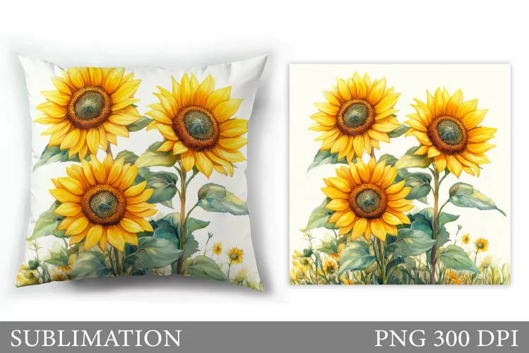 Sunflowers Pillow Sublimation. Flowers Sublimation