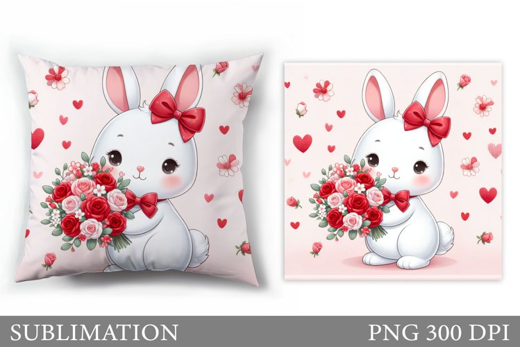 Cute Bunny Pillow Sublimation. Valentine Pillow Design