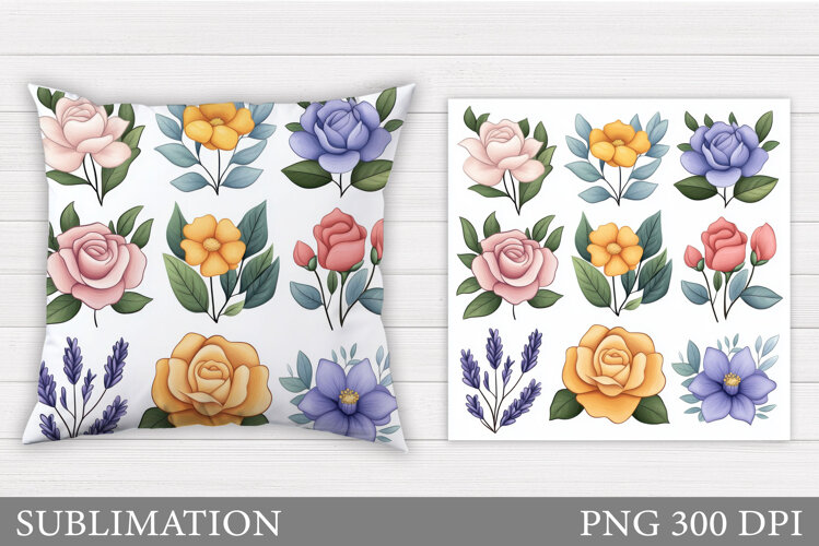 Flowers Pillow Design. Roses Pillow Sublimation example image 1