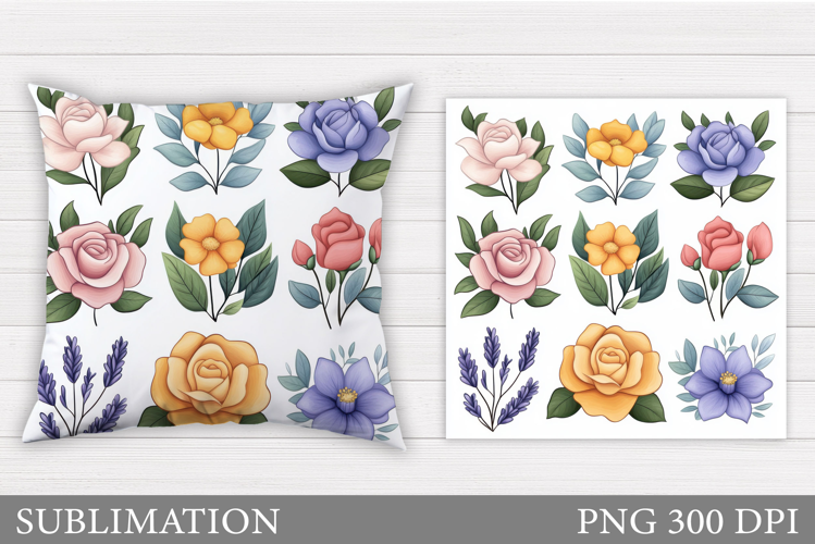 Flowers Pillow Design. Roses Pillow Sublimation