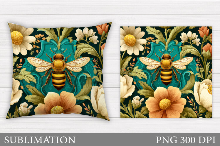 Bee Pillow Sublimation. Flowers Pillow Sublimation example image 1