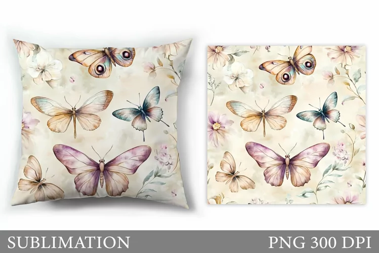 Butterfly Pillow Sublimation. Butterfly Flowers Sublimation