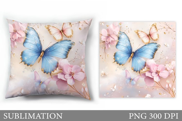 Butterfly Pillow Sublimation. Butterfly Flowers Sublimation example image 1