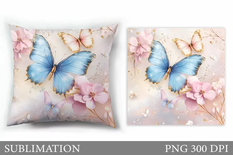 Butterfly Pillow Sublimation. Butterfly Flowers Sublimation