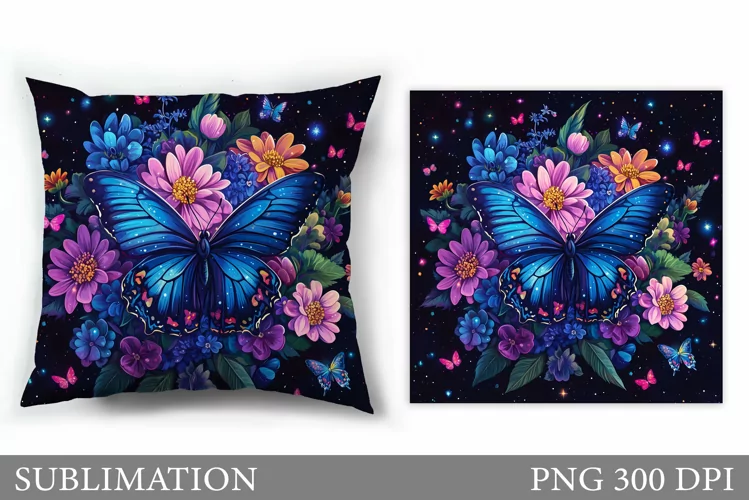 Butterfly Pillow Sublimation. Butterfly Flowers Sublimation