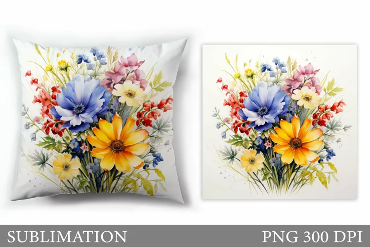 Flowers Sublimation. Wildflowers Pillow Sublimation