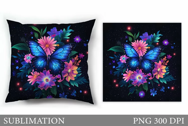 Butterfly Pillow Sublimation. Butterfly Flowers Sublimation
