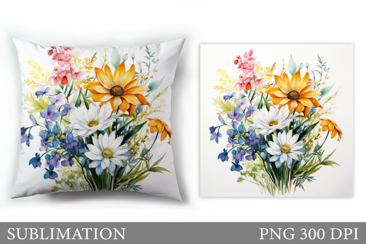 Flowers Sublimation. Wildflowers Pillow Sublimation