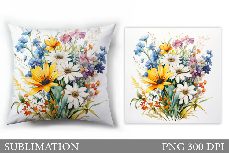 Wildflowers Pillow Sublimation. Flowers Sublimation