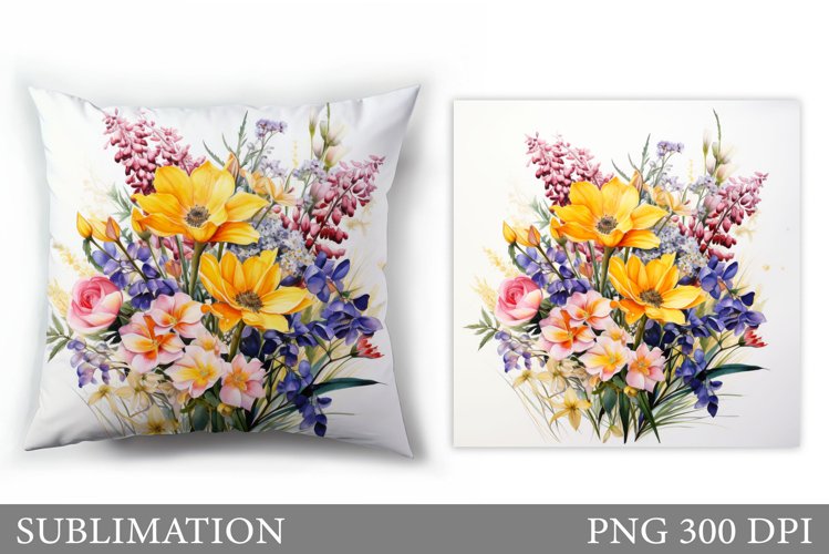 Floral Sublimation. Wildflowers Pillow Sublimation example image 1