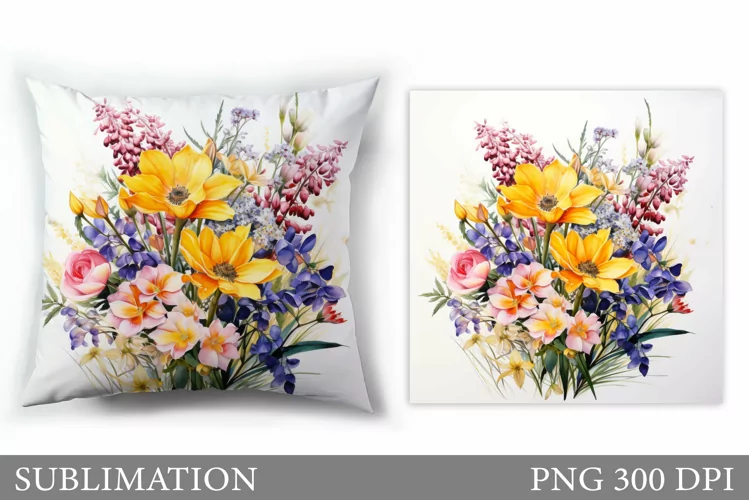 Floral Sublimation. Wildflowers Pillow Sublimation