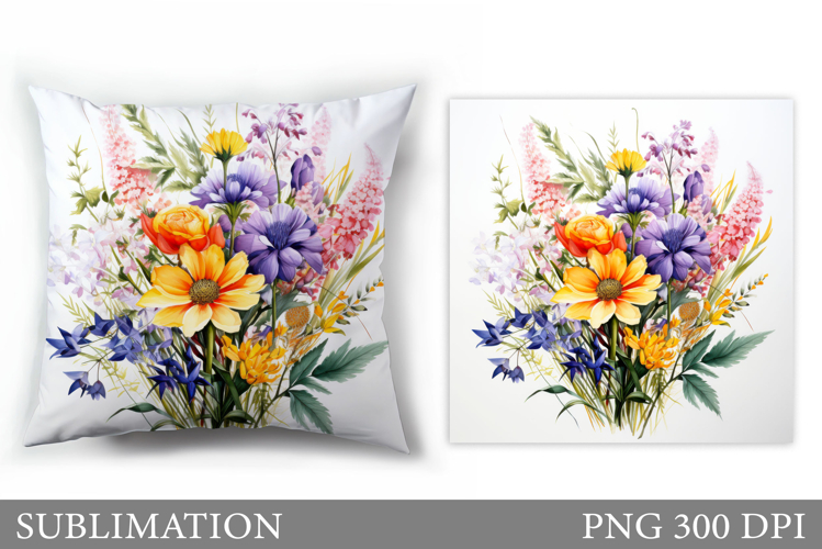 Wildflowers Pillow Sublimation. Flowers Sublimation