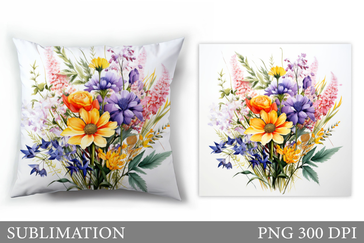 Wildflowers Pillow Sublimation. Flowers Sublimation