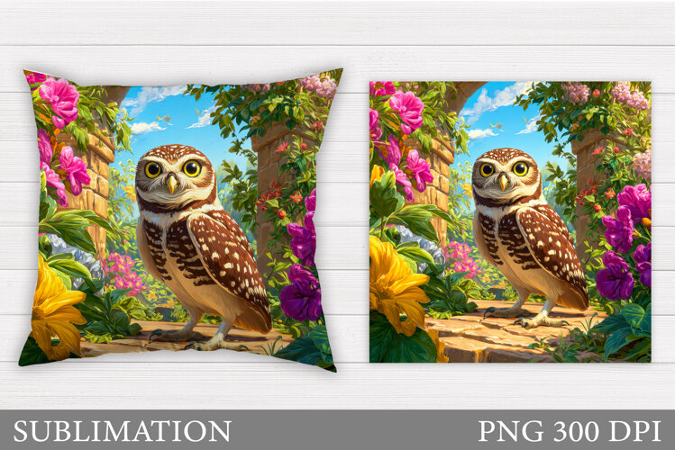 Cute Owl Pillow Sublimation. Owl Flowers Sublimation example image 1