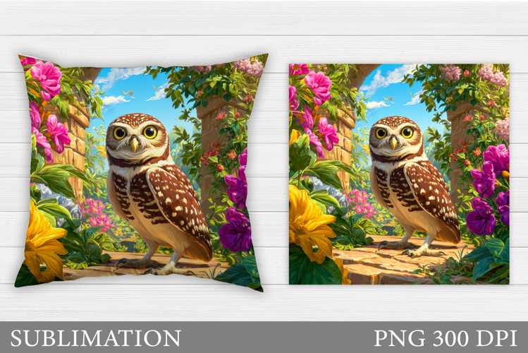Cute Owl Pillow Sublimation. Owl Flowers Sublimation