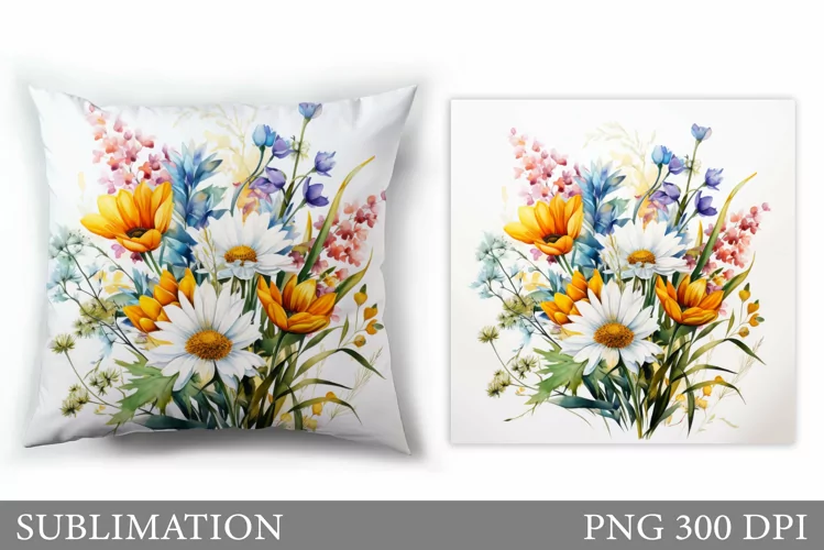 Wildflowers Pillow Sublimation. Flowers Sublimation