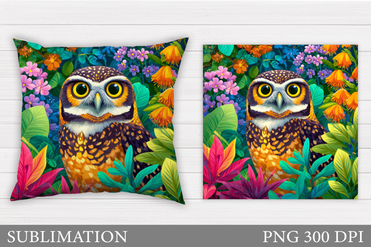 Owl Pillow Sublimation. Owl Flowers Sublimation