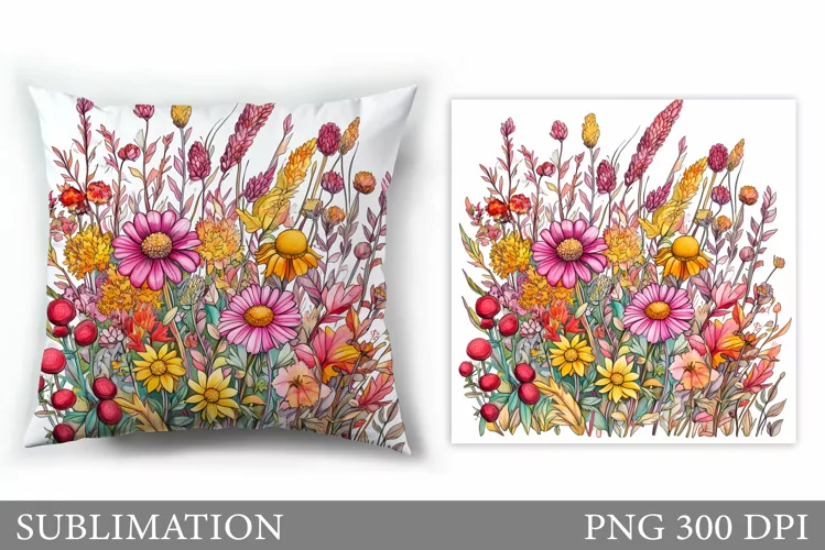 Flowers Sublimation. Wildflowers Pillow Sublimation