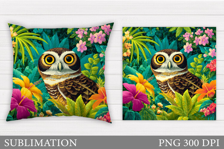 Owl Pillow Sublimation. Owl Flowers Sublimation example image 1