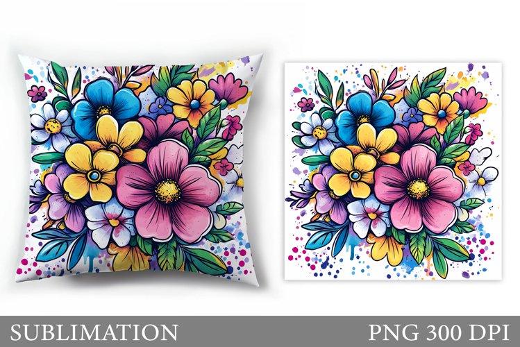 Flowers Pillow Sublimation. Floral Pillow Sublimation example image 1
