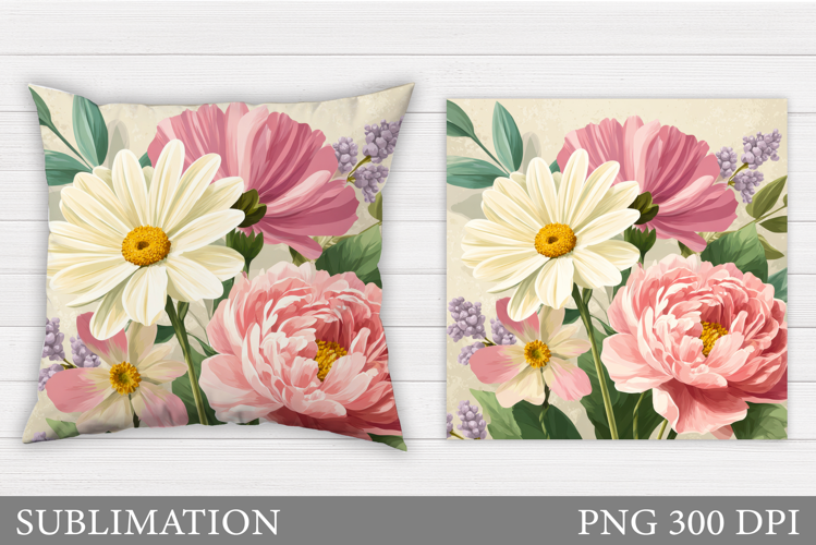 Flowers Pillow Sublimation. Floral Pillow Design