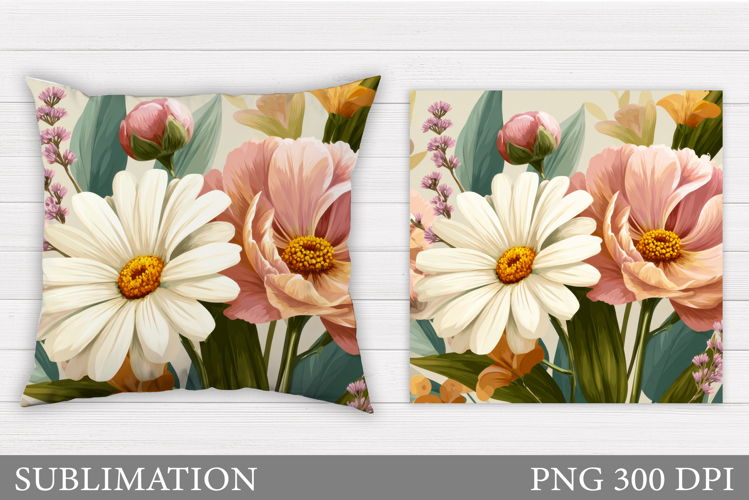 Flowers Pillow Design. Floral Pillow Sublimation