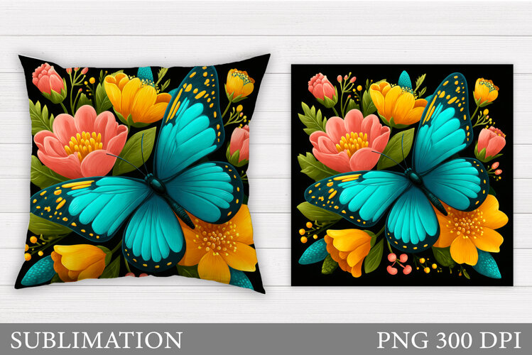 Butterfly Flowers Sublimation. Butterfly Pillow Sublimation example image 1