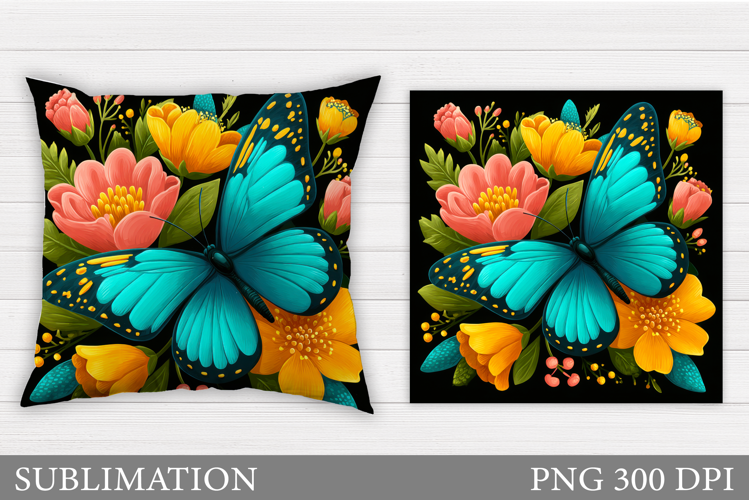 Butterfly Flowers Sublimation. Butterfly Pillow Sublimation