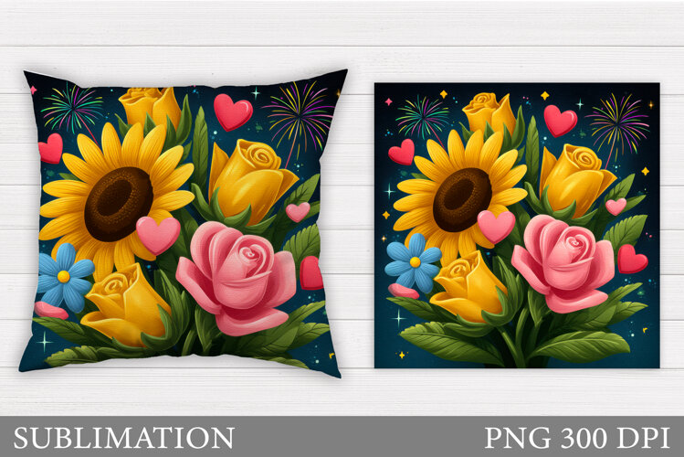 Sunflowers Pillow Design. Roses Pillow Sublimation example image 1