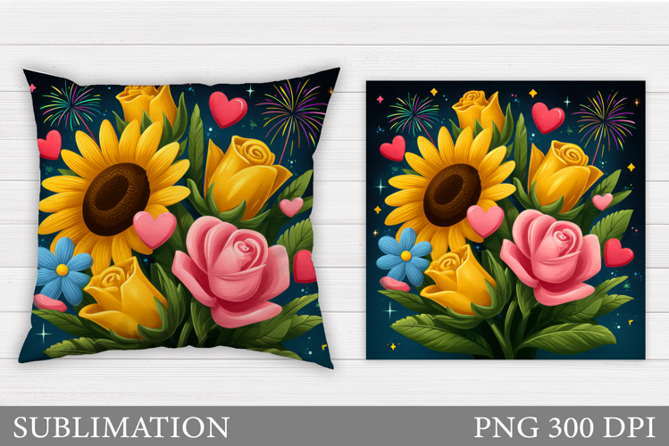 Sunflowers Pillow Design. Roses Pillow Sublimation