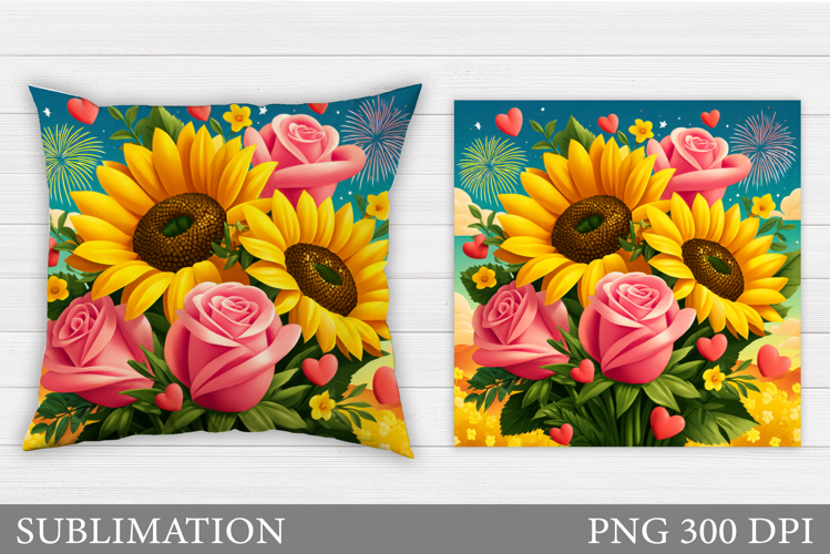 Sunflowers Pillow Design. Roses Pillow Sublimation