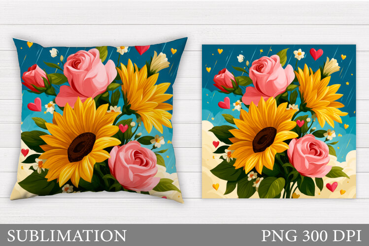 Sunflowers Pillow Design. Roses Pillow Sublimation example image 1