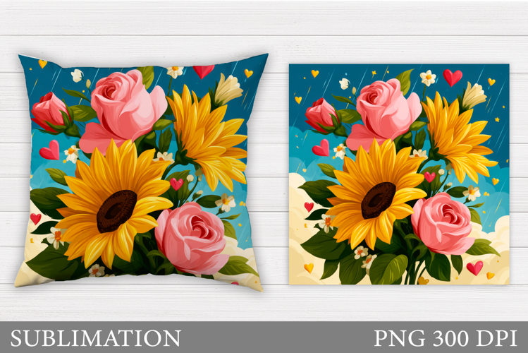 Sunflowers Pillow Design. Roses Pillow Sublimation