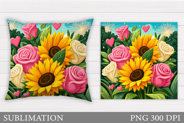Sunflowers Pillow Design. Roses Pillow Sublimation example image 1