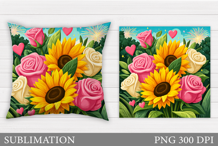 Sunflowers Pillow Design. Roses Pillow Sublimation