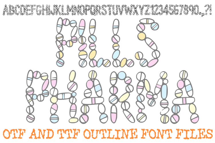 Pills Pharma Alphabet Font Lettering ABC Health OTF TTF Type by Squeeb Creative