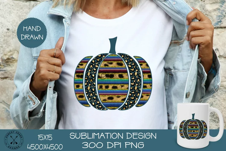Sublimation Pumpkin PNG | Teal Leopard Serape Design