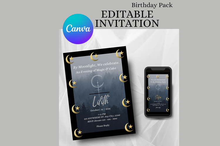 Birthday Invitation | Goth Witch Party Invitation canva edit