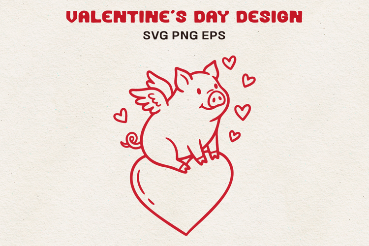Pig Sitting on Heart Valentine Love Pig SVG