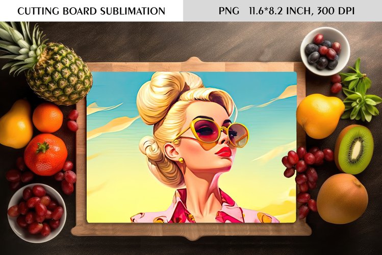 Watercolor Vintage Pin Up Girl|Cutting Board Sublimation example image 1