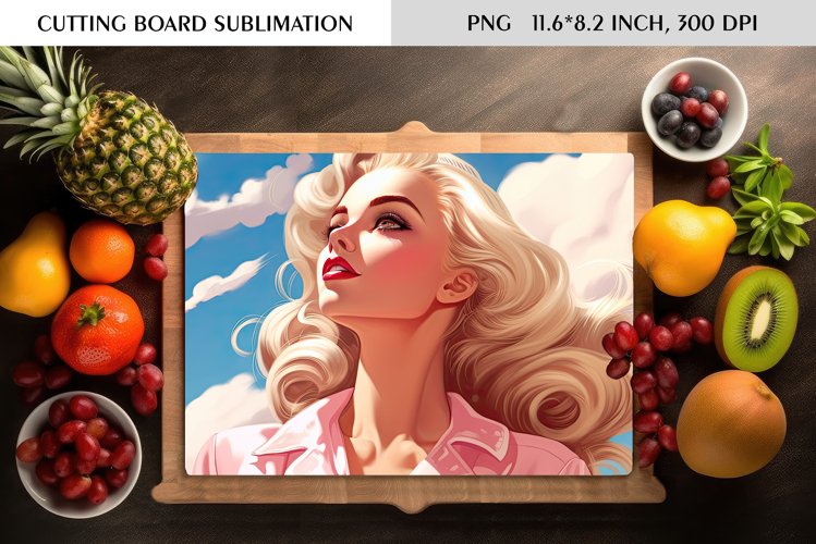 Watercolor Vintage Pin Up Girl|Cutting Board Sublimation example image 1