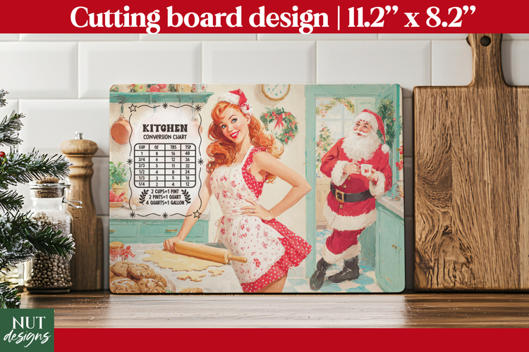 Christmas cutting board, Retro Christmas Kitchen Chart PNG