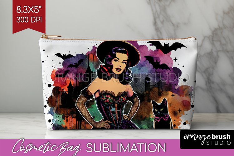 Retro Witch Cosmetic Bag - Halloween Makeup Bag PNG