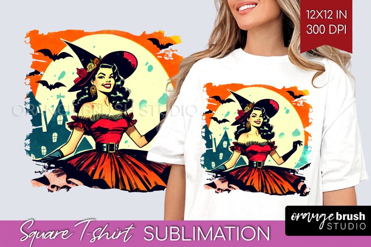 Retro Witch Square Tshirt Background - Halloween PNG