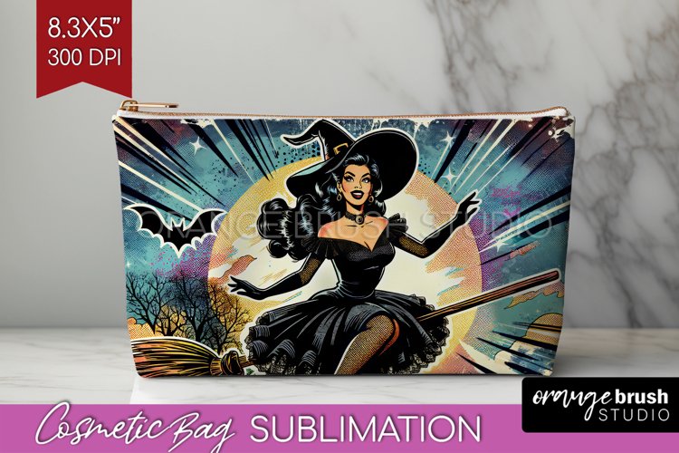 Retro Witch Cosmetic Bag - Halloween Makeup Bag PNG