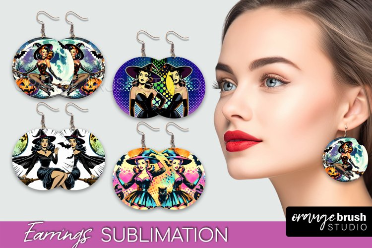 Witch Earrings PNG - Retro Halloween Earrings Sublimation
