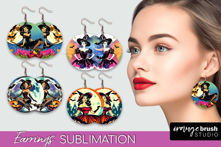 Witch Earrings PNG - Retro Halloween Earrings Sublimation