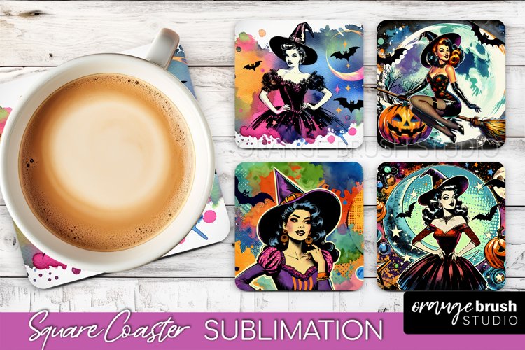 Witch Square Coaster, Retro Halloween Coaster Designs example image 1