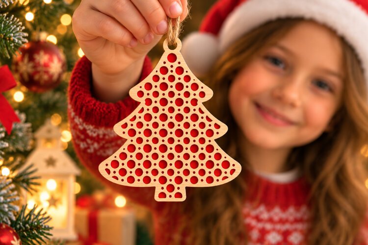 Pine Tree Bauble Laser Cut Wood File, Christmas Ornament SVG example image 1