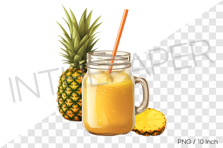 Pineapple smoothie in glass jar PNG fruit cartoon summer art